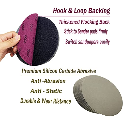 AutKerige 6 Inch Wet Dry Sandpaper, 40 PCS Assorted Grit Sanding Disc (1000/2000/3000/5000) with Premium Silicon Carbide, Hook and Loop Polish Sandpaper for Auto, Wood or Metal Polishing and Sanding - Image 5