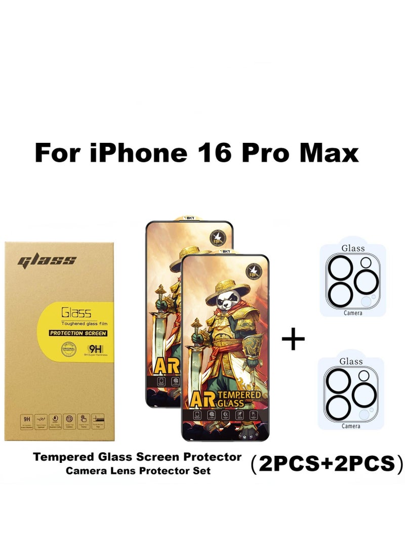 Generic - [2+2 Pack] Tempered Glass Screen Protector For Apple iPhone 16 Pro Max, 2Pcs Tempered Glass Screen Protector and 2Pcs Camera Lens Protector Set, Easy Installation with Alignment Frame,  HD, Bubble Free, Anti-Drop and Anti-scratch, Anti-Fingerprint, tempered glass screen protector 9H hardness anti fingerprint scratch resistance high-quality full glue edge to edge anti shatter glass for iPhone 16 Pro Max - Image 1