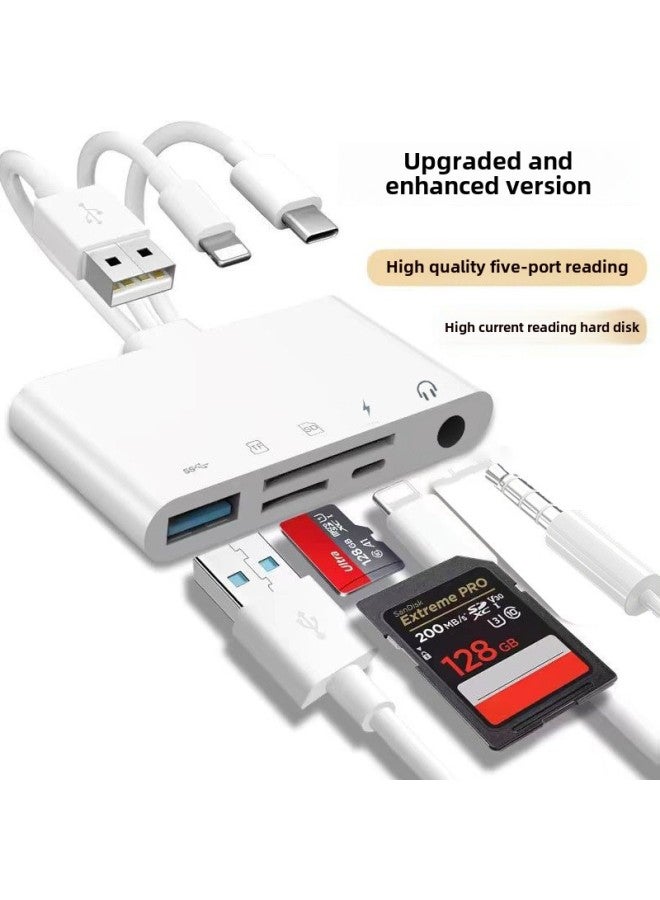 Otg Adapter Cable Sd Card Micro Multi-function Camera Ipad High-speed Transmission Conversion Reader-Color:Three-wire Six-in-one Tf+sd+3usb+charging - Image 1