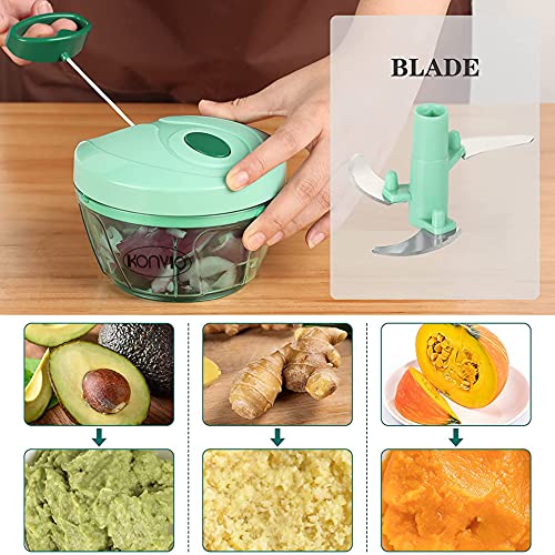 Konvio Mini Handy and Compact Chopper, with 3 Blades for effortlessly Chopping Vegetables and Fruits for Your Kitchen, BPA Free Food Safe Material (Green Chopper) - Image 4