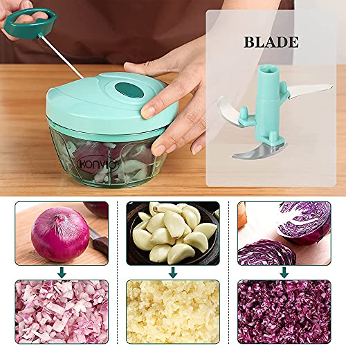 Konvio Mini Handy and Compact Chopper, with 3 Blades for effortlessly Chopping Vegetables and Fruits for Your Kitchen, BPA Free Food Safe Material (Green Chopper) - Image 5