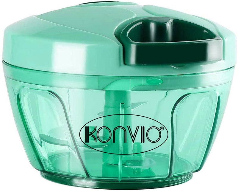 Konvio Mini Handy and Compact Chopper, with 3 Blades for effortlessly Chopping Vegetables and Fruits for Your Kitchen, BPA Free Food Safe Material (Green Chopper) - Image 1
