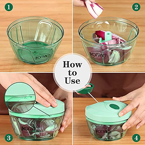 Konvio Mini Handy and Compact Chopper, with 3 Blades for effortlessly Chopping Vegetables and Fruits for Your Kitchen, BPA Free Food Safe Material (Green Chopper) - Image 3