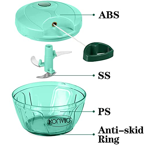 Konvio Mini Handy and Compact Chopper, with 3 Blades for effortlessly Chopping Vegetables and Fruits for Your Kitchen, BPA Free Food Safe Material (Green Chopper) - Image 2