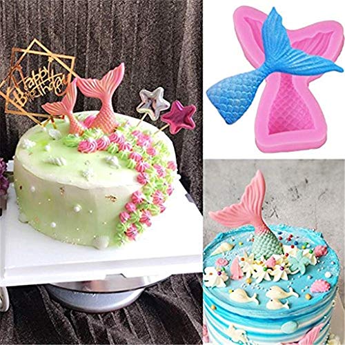 HASTHIP® 4 Pieces Mermaid Tail Silicone Mould, Chocolate Fondant Silicone Moulds 3D Mermaid Icing Moulds Seashell Cake Soap Moulds for Soap Making - Image 5
