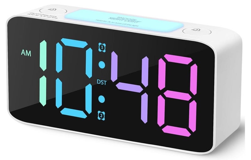 GUDOO Super Loud Alarm Clock for Heavy Sleepers Adults Digital Clock with 7 Color NightLight Adjustable Volume Dimmer USB Charger Small Clocks for Bedrooms Ok to Wake Up for Kids Teens White RGB - Image 1
