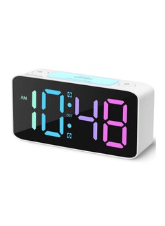 GUDOO Super Loud Alarm Clock for Heavy Sleepers Adults Digital Clock with 7 Color NightLight Adjustable Volume Dimmer USB Charger Small Clocks for Bedrooms Ok to Wake Up for Kids Teens White RGB  - Image 1