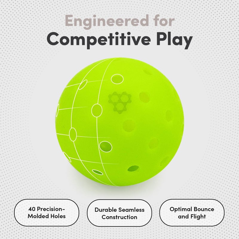 CRBN Pickleball - C40 Balls 6 Pack - Outdoor Pickleball Balls - Built for Durability & Precision - Roto-Molded 1-Piece Design - Image 2