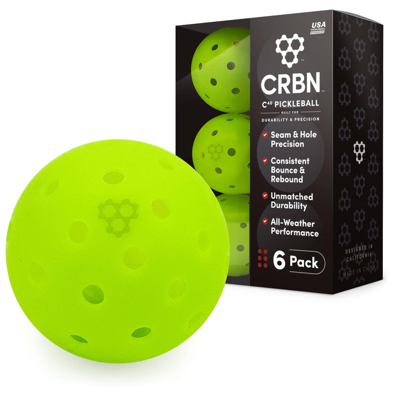 CRBN Pickleball - C40 Balls 6 Pack - Outdoor Pickleball Balls - Built for Durability & Precision - Roto-Molded 1-Piece Design - Image 1