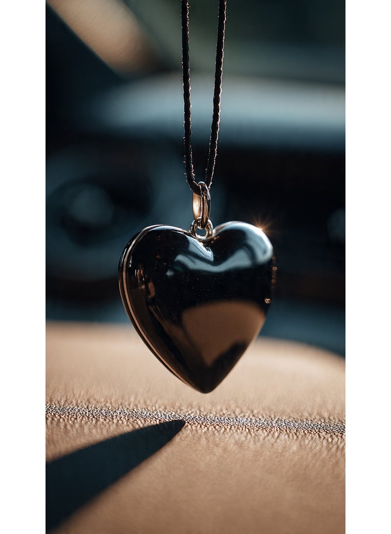 Natural Black Onyx Heart Car Mirror Hanger, Decorative Pendant with Cord, Rearview Mirror Accessory - Image 3