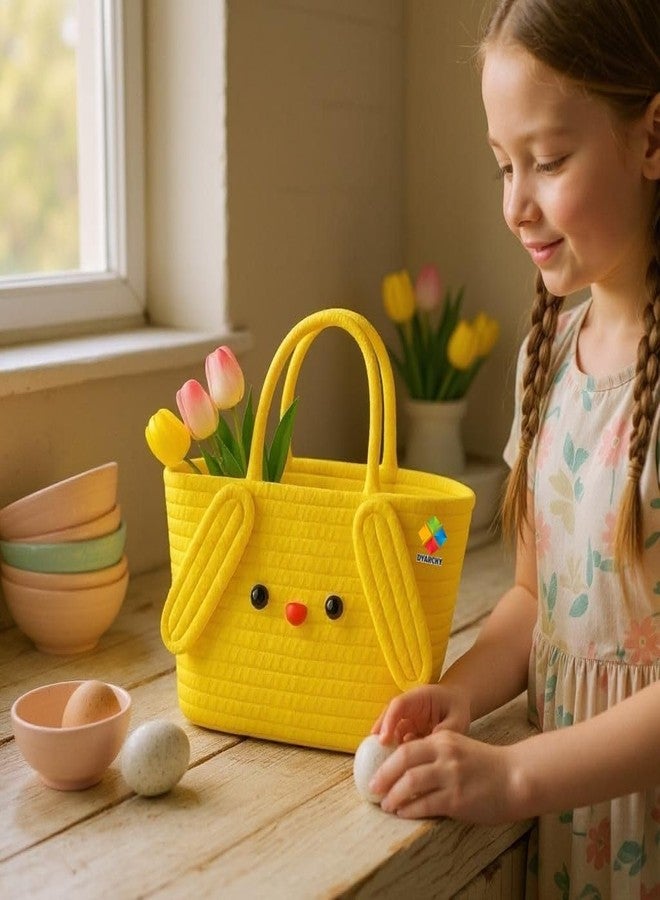 DYARCHY Cute Design Cotton Rope Storage Basket with Handles,(YELLOW) - Image 3