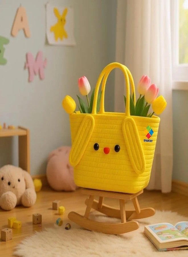 DYARCHY Cute Design Cotton Rope Storage Basket with Handles,(YELLOW) - Image 4