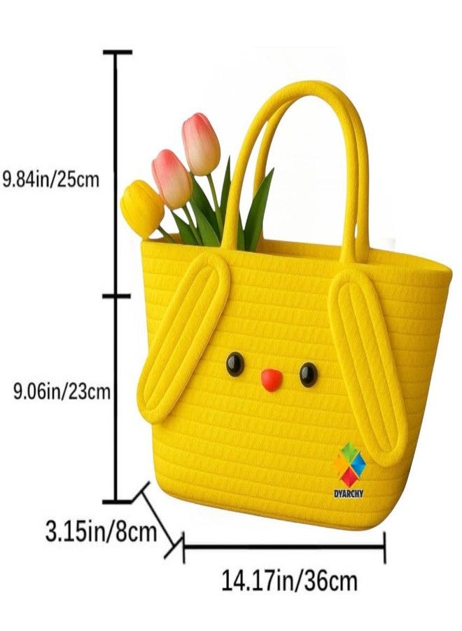 DYARCHY Cute Design Cotton Rope Storage Basket with Handles,(YELLOW) - Image 2