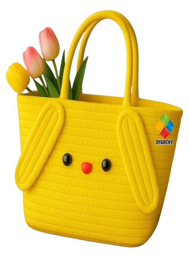 DYARCHY Cute Design Cotton Rope Storage Basket with Handles,(YELLOW) - Image 1