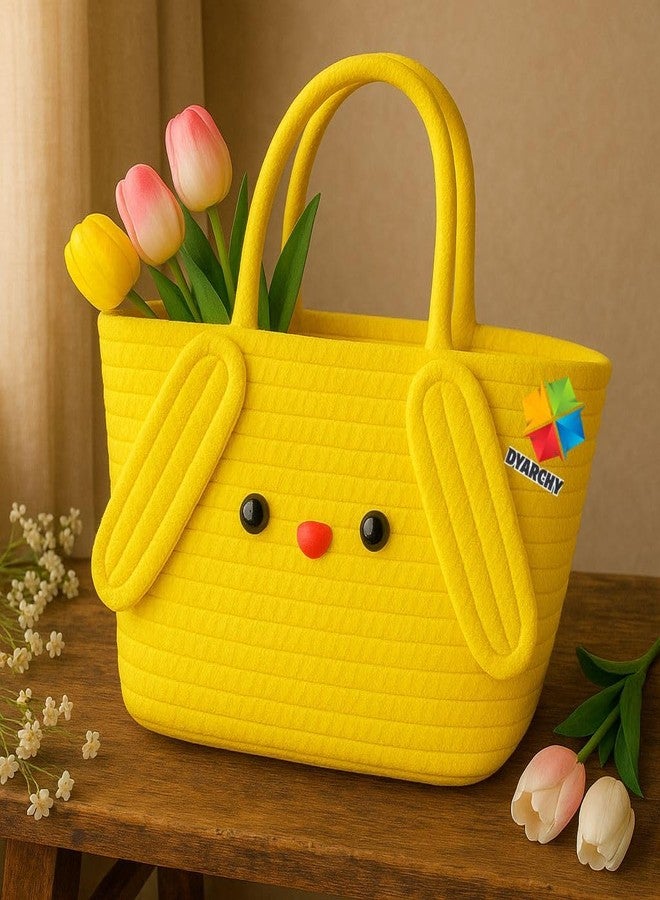 DYARCHY Cute Design Cotton Rope Storage Basket with Handles,(YELLOW) - Image 5