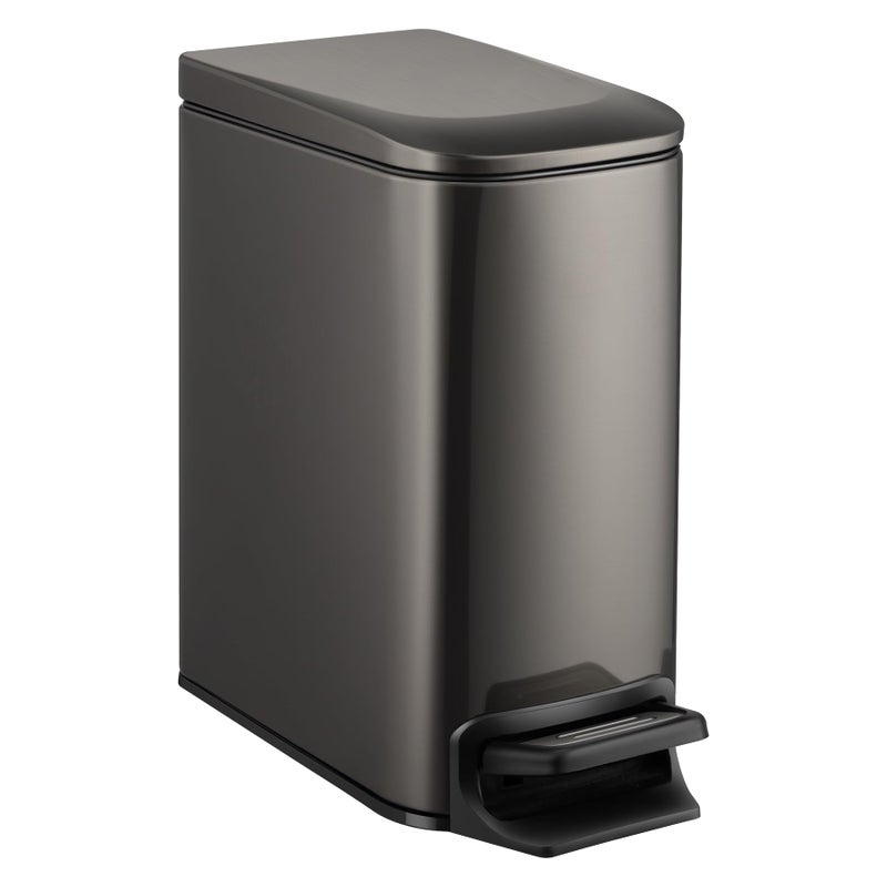 TIPGO Slim Bathroom Trash Can with Lid Soft Close, 6 Liter / 1.6 Gallon Stainless Steel Garbage Can with Removable Inner Bucket, Step Pedal, Small Trash Cans for Bedroom, Office, Kitchen (Black Gold) - Image 1