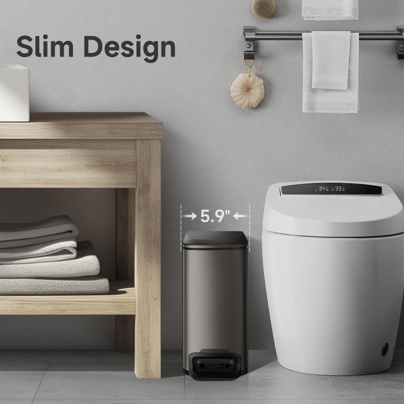TIPGO Slim Bathroom Trash Can with Lid Soft Close, 6 Liter / 1.6 Gallon Stainless Steel Garbage Can with Removable Inner Bucket, Step Pedal, Small Trash Cans for Bedroom, Office, Kitchen (Black Gold) - Image 5
