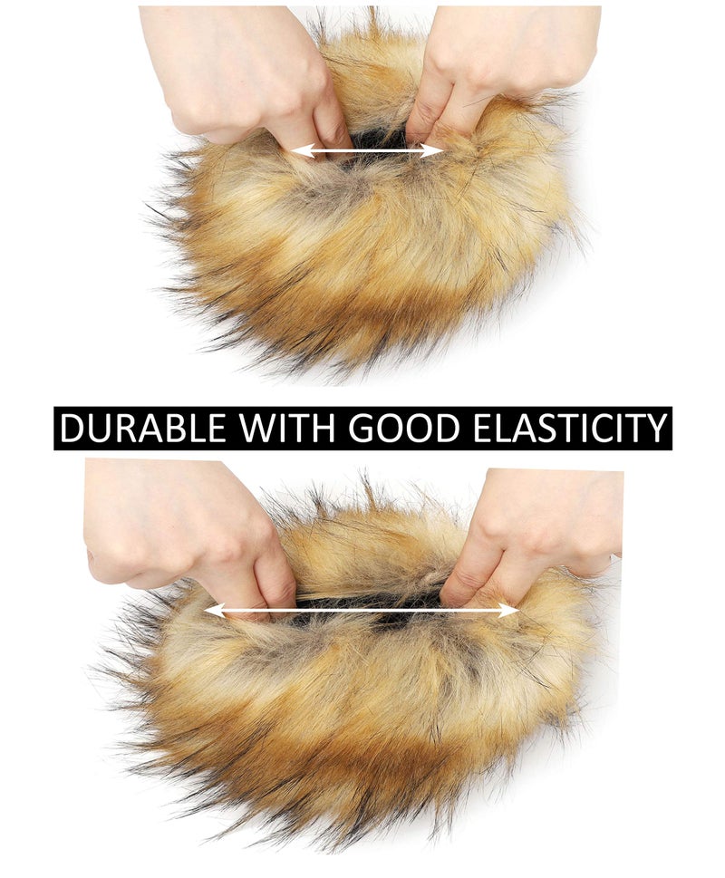 LA CARRIE Women's Leopard Print Faux Fur Wrist Cuffs,Winter Fox Furry Bands Arm Warmer (Nature) - Image 5