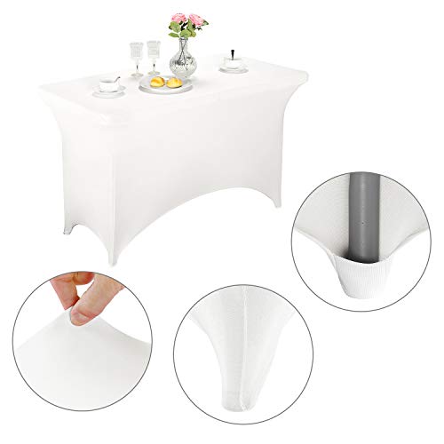 LZY Spandex Fitted Stretch Table Cover for 4ft or 6ft or 8ft Folding Table, Rectangular Cocktail Tablecloth, Perfect for Party or Banquet (4FT White) - Image 3