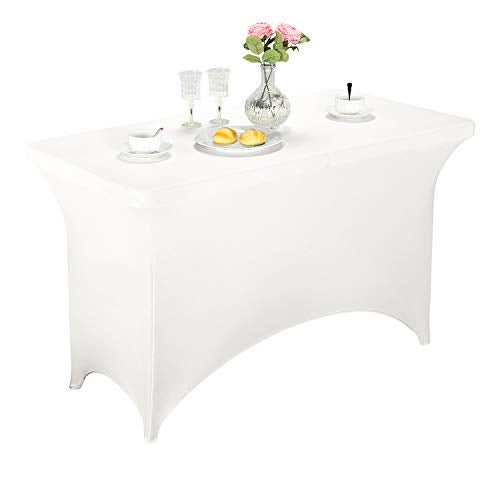 LZY Spandex Fitted Stretch Table Cover for 4ft or 6ft or 8ft Folding Table, Rectangular Cocktail Tablecloth, Perfect for Party or Banquet (4FT White) - Image 1