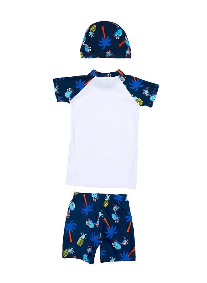 بيبي كلو Blue Dino 3 Pc Boys Swimsuit Set with Cap