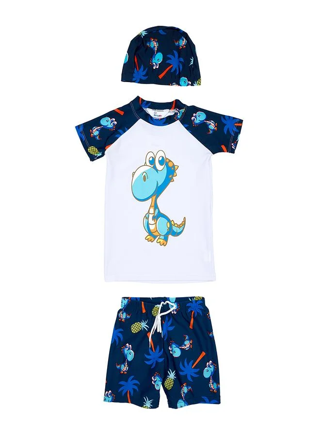 بيبي كلو Blue Dino 3 Pc Boys Swimsuit Set with Cap