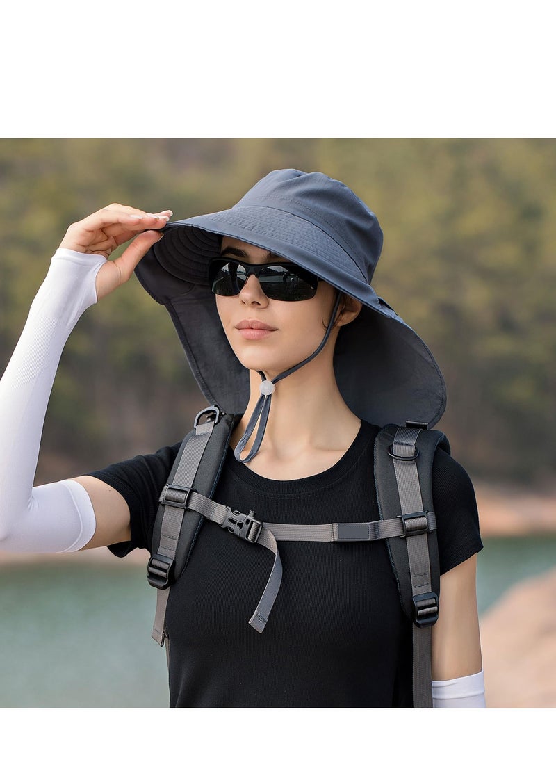 Sun Hat Women Men with Neck Flap Wide Brim Hat, Foldable Ponytail Summer UV Protection Fishing Hat for Beach Hiking Gardening (Dark Grey) - pzsku/ZEFED1A93C015AE6C269EZ/45/_/1719560798/791b1923-7160-46d2-9cdb-988e59d0f92b