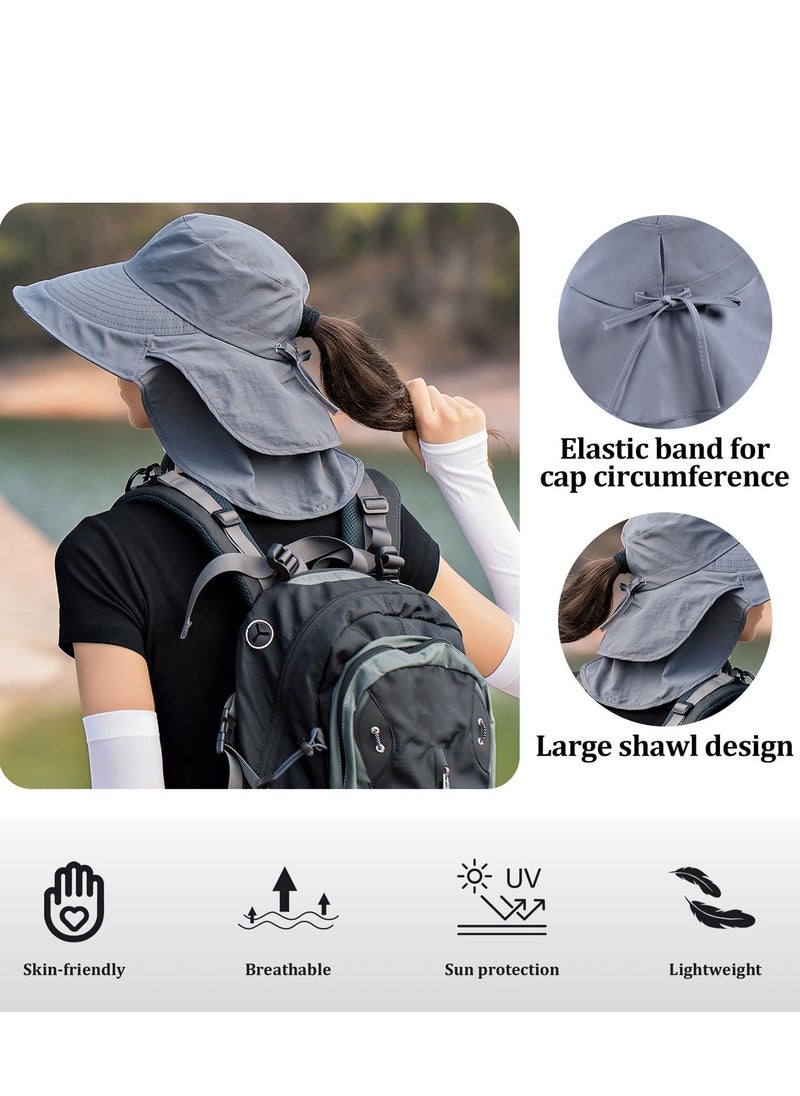 Sun Hat Women Men with Neck Flap Wide Brim Hat, Foldable Ponytail Summer UV Protection Fishing Hat for Beach Hiking Gardening (Dark Grey) - pzsku/ZEFED1A93C015AE6C269EZ/45/_/1719560808/99c89870-367b-4627-8bdf-169eb847ef71