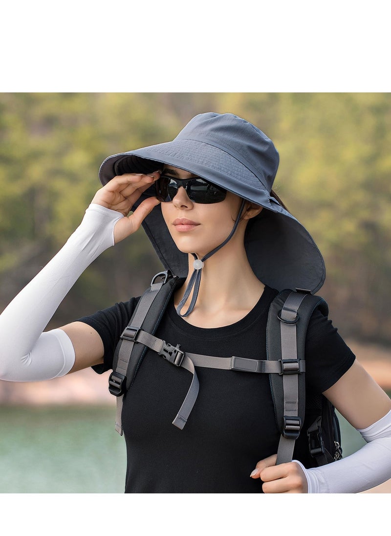 Sun Hat Women Men with Neck Flap Wide Brim Hat, Foldable Ponytail Summer UV Protection Fishing Hat for Beach Hiking Gardening (Dark Grey) - pzsku/ZEFED1A93C015AE6C269EZ/45/_/1719560849/19f2bcb0-5717-43d3-953c-ea80dde2bd9f