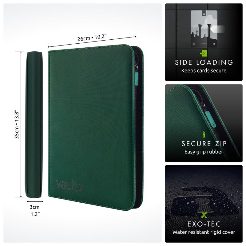 Vault X 9 Pocket Trading Card Zip Binder, 360 Cards, Premium Exo-Tec Album Material, 20 Side-Loading Pages, Folder for Collectible Games, Sports, TCG (Green) - Image 2