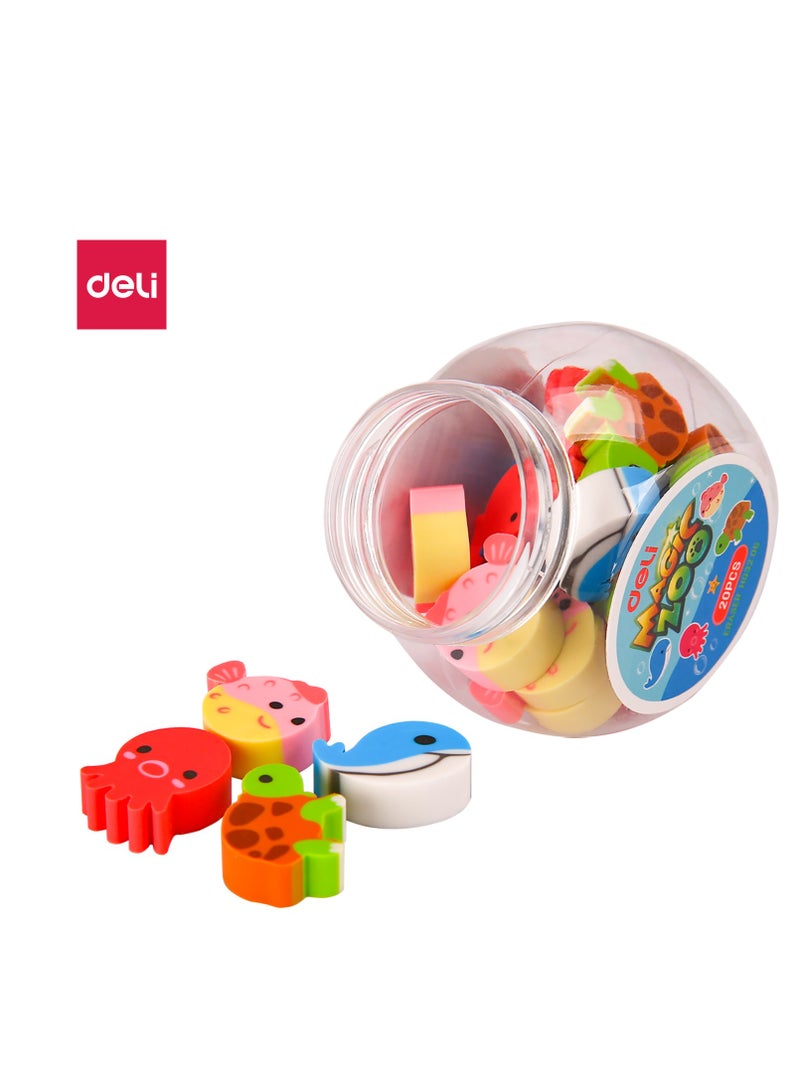 Deli مجموعة ممحاة حيوانات دلي EH03206 – 20 قطعة ممحاة خالية من PVC وغير سامة في أنبوب PET، تخزين سهل، تصميم حيوانات ممتع للاستخدام في المدرسة والمنزل - Image 1
