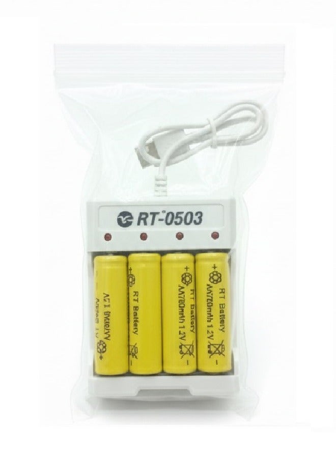 أر تي شاحن بطارية AA/AAA مزود بأربع فتحات ومؤشر ضوئي - RT-0506 - أبيض - Image 1