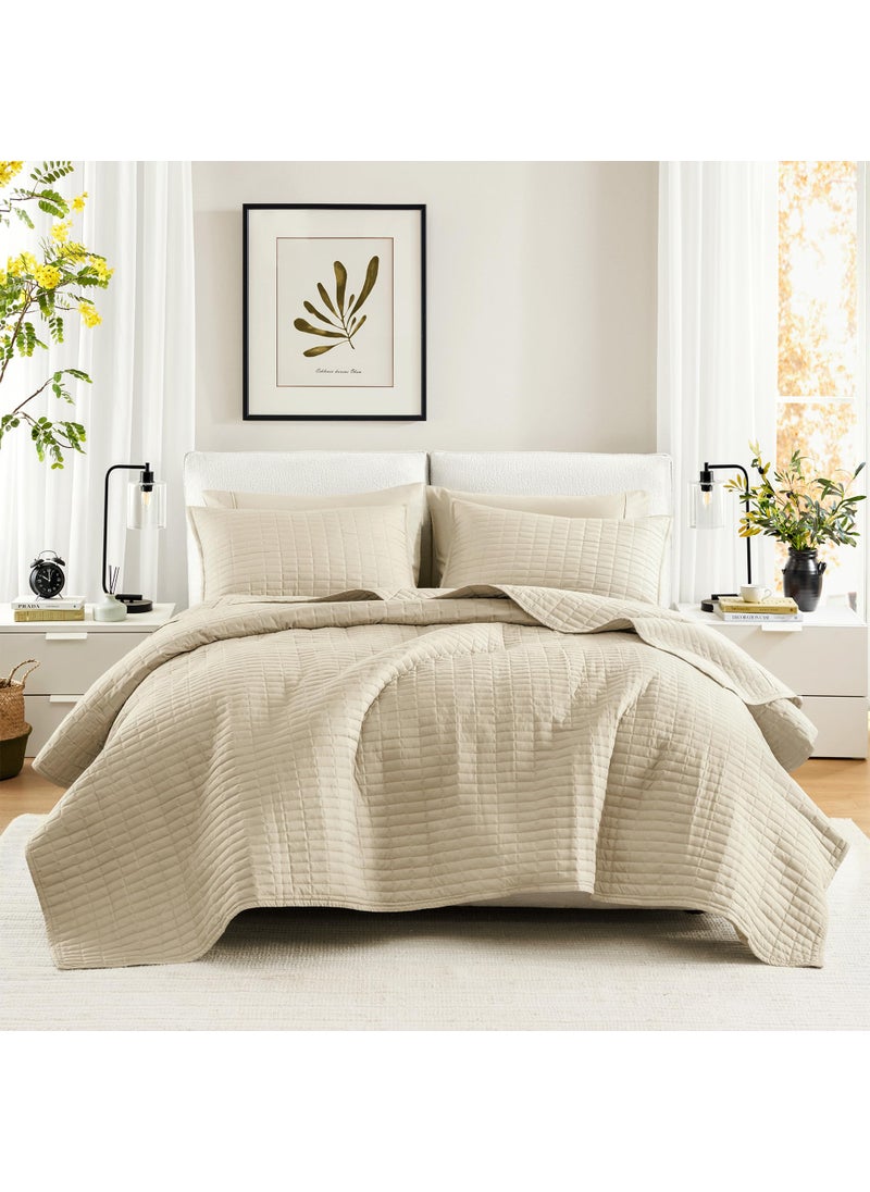 Comfort Spaces Comfort Spaces Kienna Quilt SetLuxury Double Sided Stitching Design Summer Blanket Lightweight Soft All Season Bedding Layer Matching Sham Ivory Coverlet King 104x90 3 Piece 
