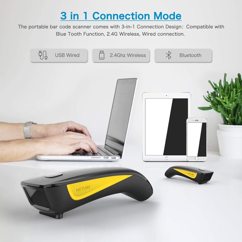 NETUM QR Barcode Scanner,قارئ باركود لاسلكي2.4G,ماسح باركود محمول صغير الحجم يعمل بتقنية USB وبلوتوث، أحادي الأبعاد وثنائي الأبعاد (للجرد في المستودعات) C750 - Image 3