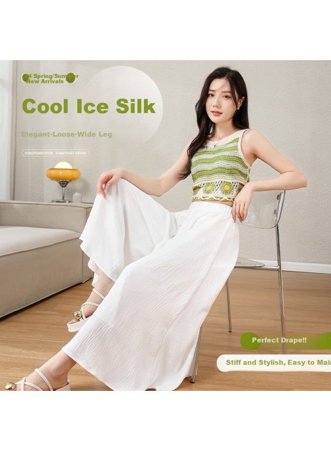 Modal White Skirt Pants Women's Ice Silk Wide Leg Pants Skirt Summer Elegant Thin Style Pee High Waist Draping New Chinese Zen Style - Image 2