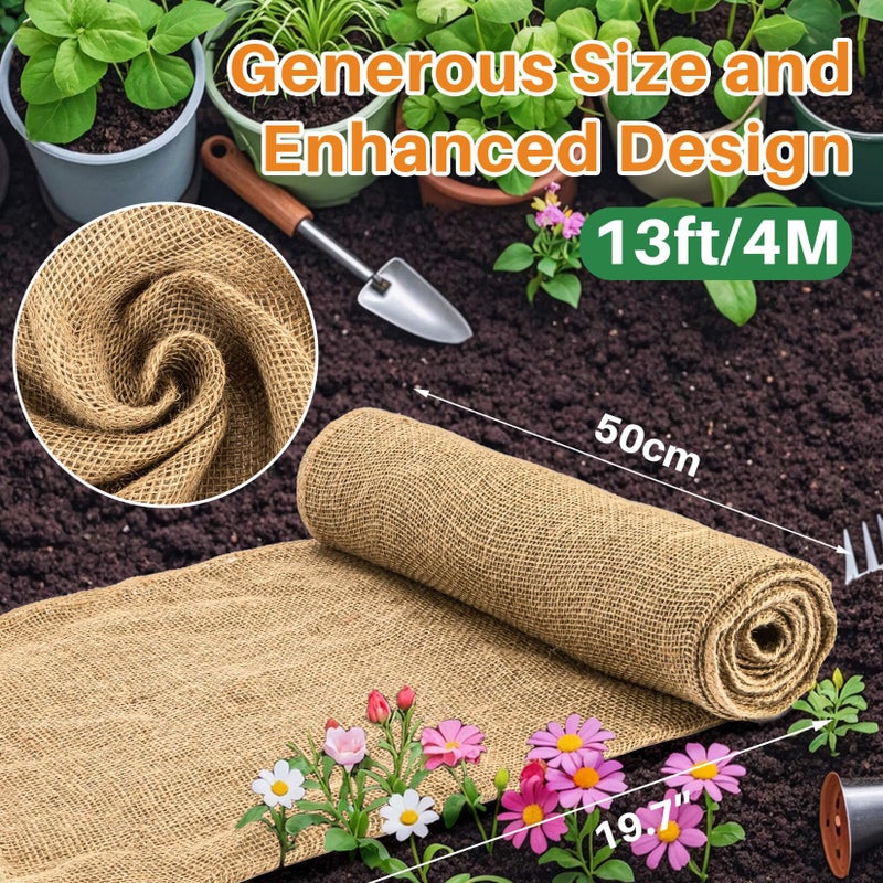 RAINFLOW Burlap Fabric Roll - Natural Gardening Burlap Roll 13 Feet x 19.7" Multipurpose Jute Fabric for Boho Wedding Decor Outdoor Weed Barrier Tree Trunk Wrap Farmhouse Table Decor for Crafts - Image 2