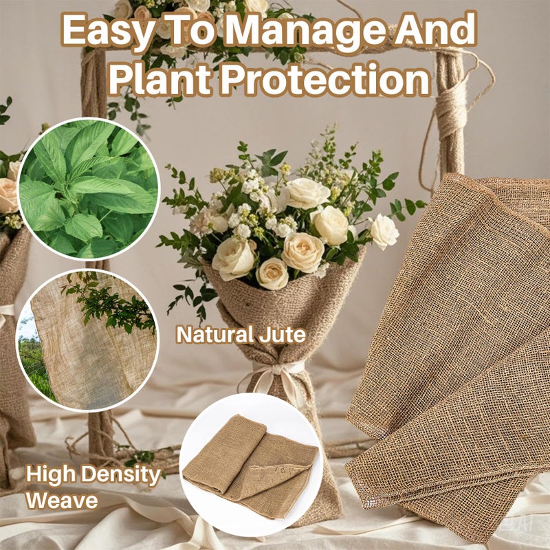 RAINFLOW Burlap Fabric Roll - Natural Gardening Burlap Roll 13 Feet x 19.7" Multipurpose Jute Fabric for Boho Wedding Decor Outdoor Weed Barrier Tree Trunk Wrap Farmhouse Table Decor for Crafts - Image 3