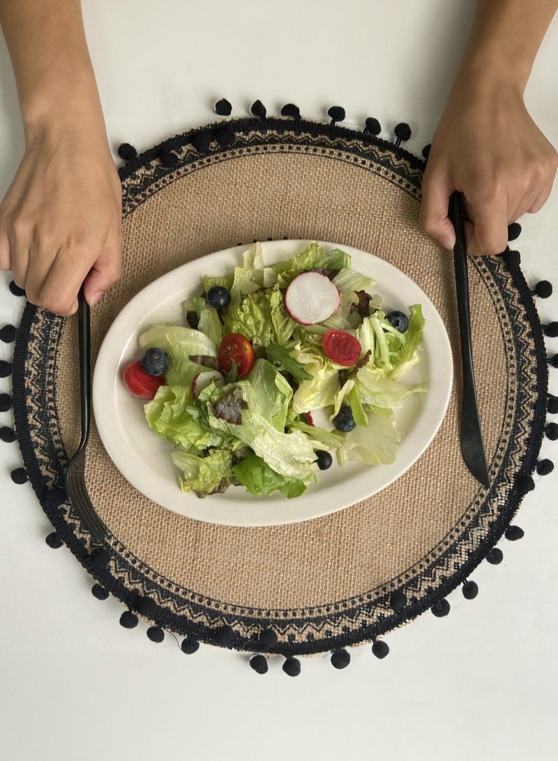 Manhua 38cm Round Woven Cotton Placemat,Nordic-Style Fabric Tassel Heat-Resistant Table Mat - Image 3