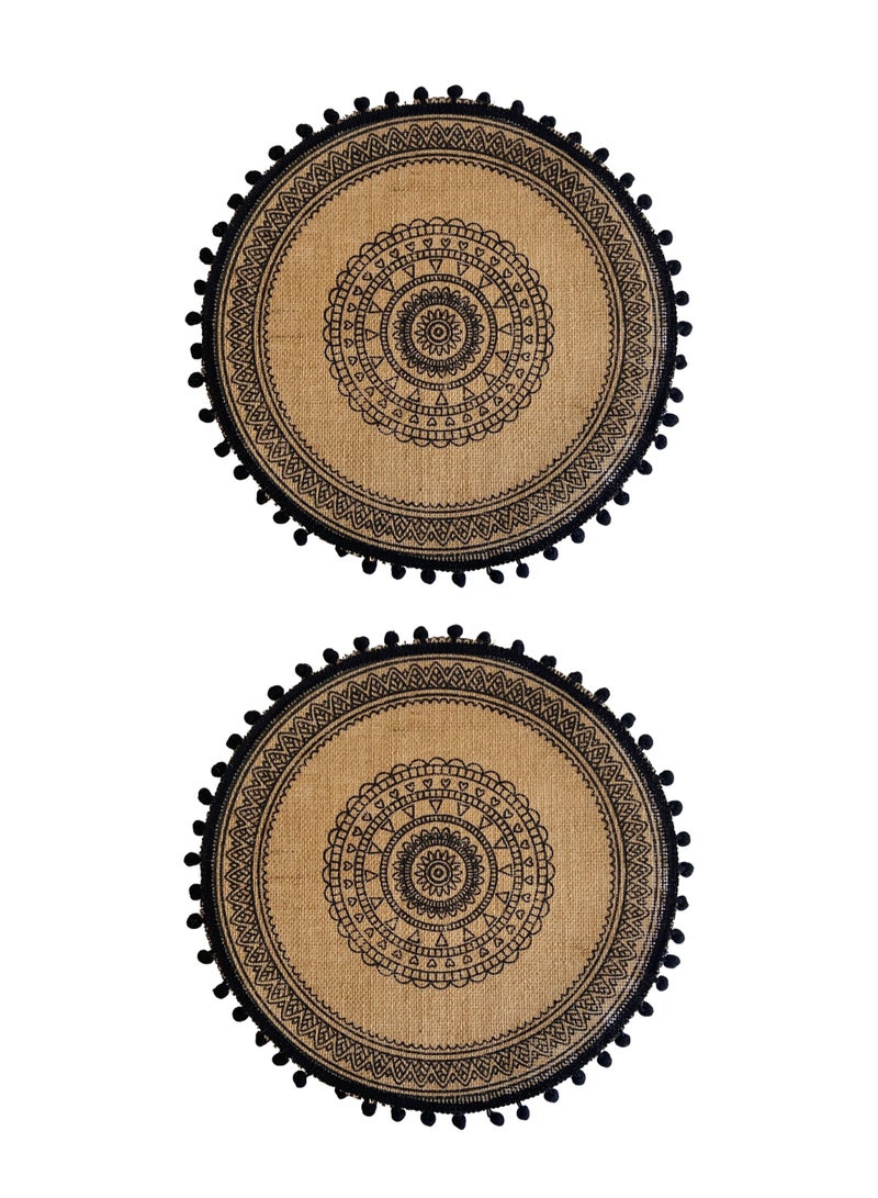 Manhua 38cm Round Woven Cotton Placemat,Nordic-Style Fabric Tassel Heat-Resistant Table Mat - Image 2