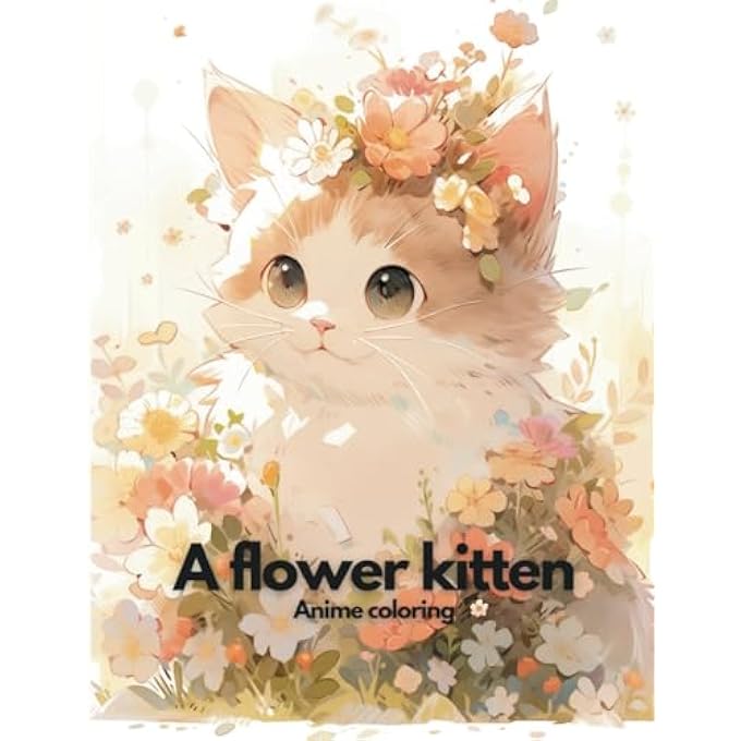 independently published Anime coloring: A flower kitten: Cat lovers Stress Relief, 50 cuts - Image 1