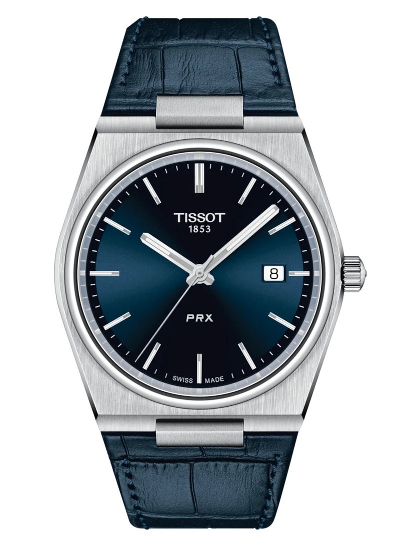 TISSOT PRX Blue Dial Leather Strap 40mm Mens Swiss Quartz Watch - T137.410.16.041.00 - Image 1