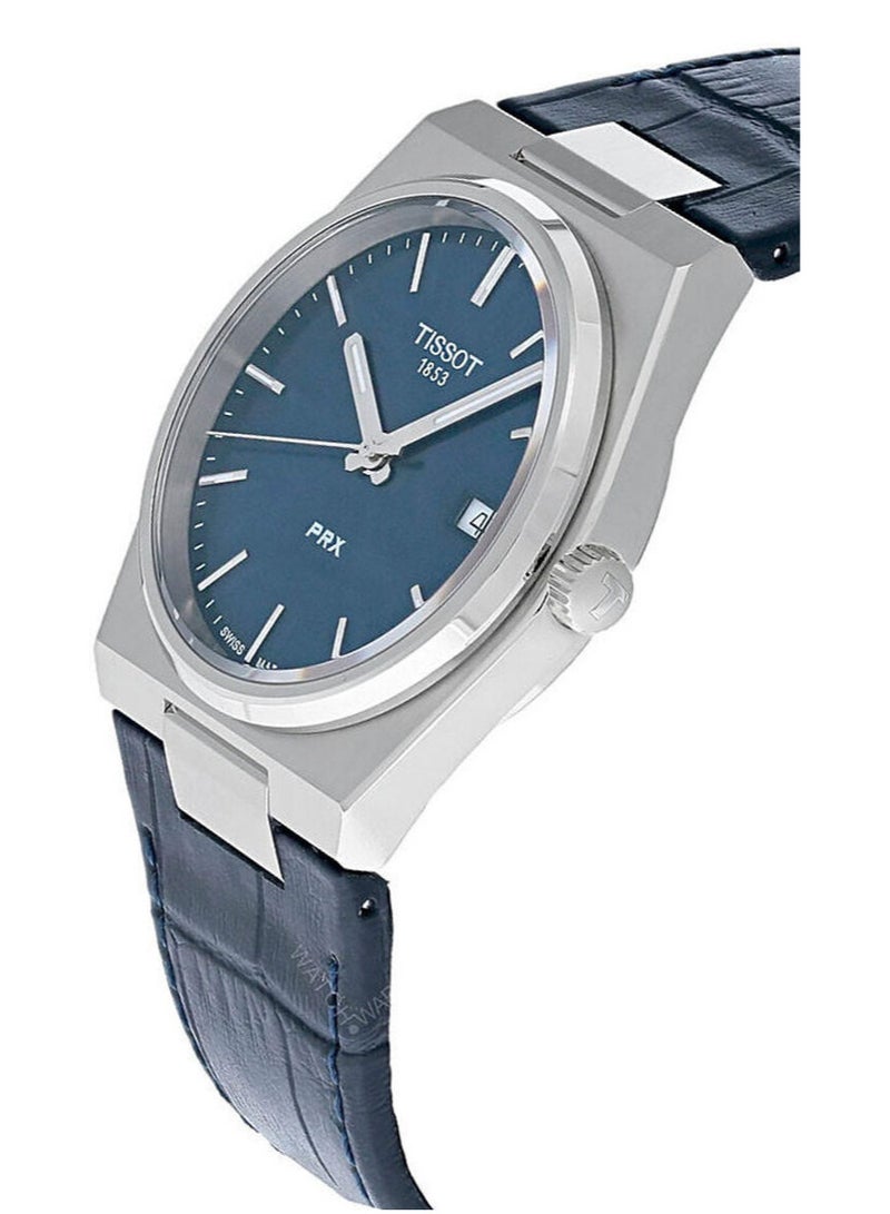 TISSOT PRX Blue Dial Leather Strap 40mm Mens Swiss Quartz Watch - T137.410.16.041.00 - Image 2
