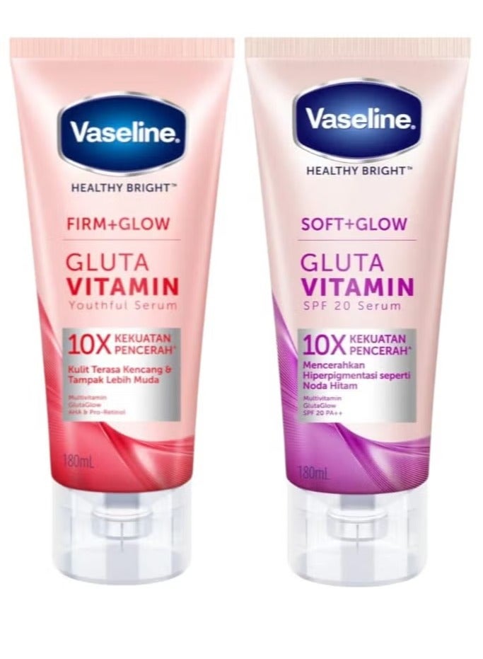 Vaseline Gluta Vitamin Youthful Serum -Firm+Glow 180ml & Soft Glow Gluta Vitamin SPF 20 Body Serum 180ml
