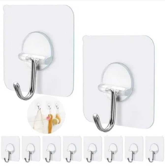 HOMM SelfAdhesive Plastic Hooks for Multipurpose Pack of 20 HeavyDuty Waterproof Removable Plastic Hooks for Bathroom and Kitchen Hanging Racks with Elegant Look No Drill Transparent  - Image 1