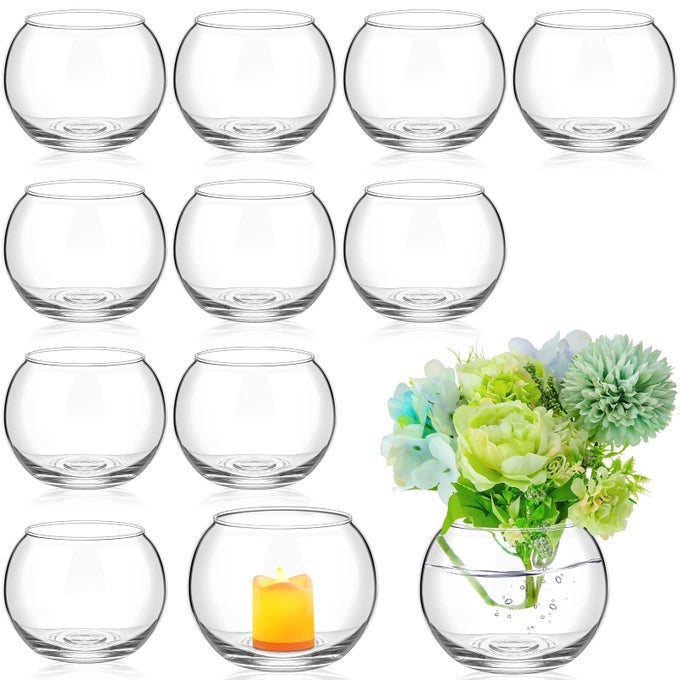 12 PCS FISH BOWL VASE GLASS BUBBLE BOWL GLOBE GLASS CLEAR BUBBLE VASE ROUND TERRARIUM GOLDFISH FLOWER CENTERPIECE FOR WEDDING EVENT ARRANGEMENT OFFICE HOME 35 H X 47 W