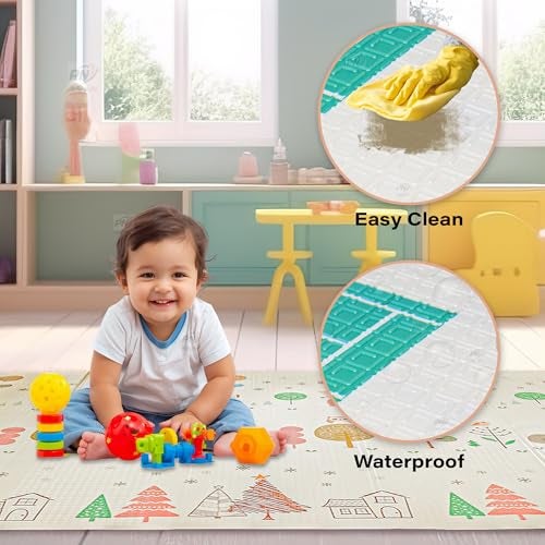 PN AVAN Extra Large Reversible Baby Play Mat, BPA Free Learning & Crawling Foldable Foam Mat (6.5x5 ft, 0.9cm Thickness) Multicolor (Forest-City) - Image 2
