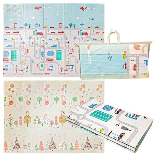 PN AVAN Extra Large Reversible Baby Play Mat, BPA Free Learning & Crawling Foldable Foam Mat (6.5x5 ft, 0.9cm Thickness) Multicolor (Forest-City) - Image 1