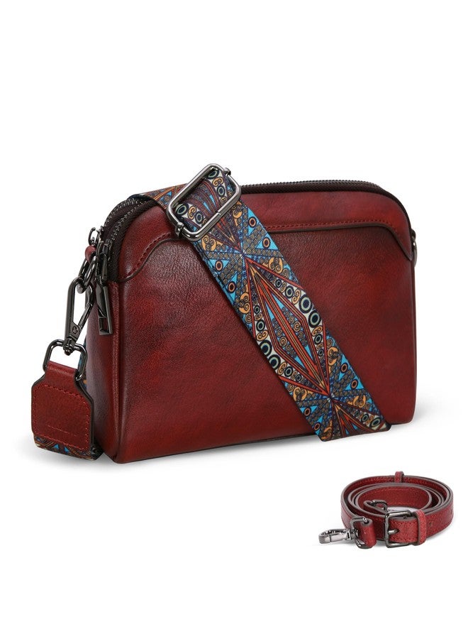 Iswee Red Purse Small Crossbody Bags for Women with Pockets Designer Shoulder Handbags for Travel Leather Purse with Wide Strap Hobo (Wine) - Image 1