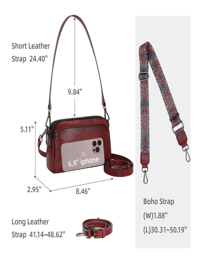 Iswee Red Purse Small Crossbody Bags for Women with Pockets Designer Shoulder Handbags for Travel Leather Purse with Wide Strap Hobo (Wine) - Image 3