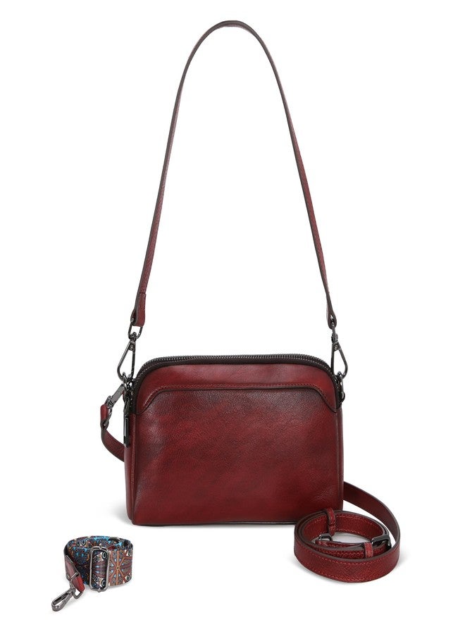 Iswee Red Purse Small Crossbody Bags for Women with Pockets Designer Shoulder Handbags for Travel Leather Purse with Wide Strap Hobo (Wine) - Image 2